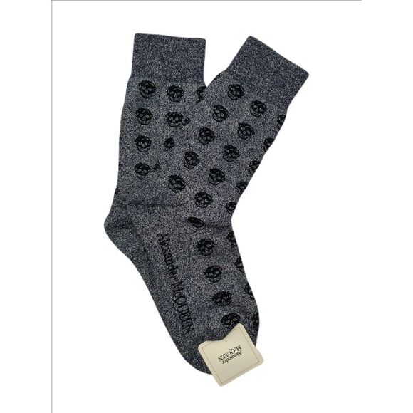 Alexander McQueen Men Mid-Calf Dark Blue Metallic Sport Socks M